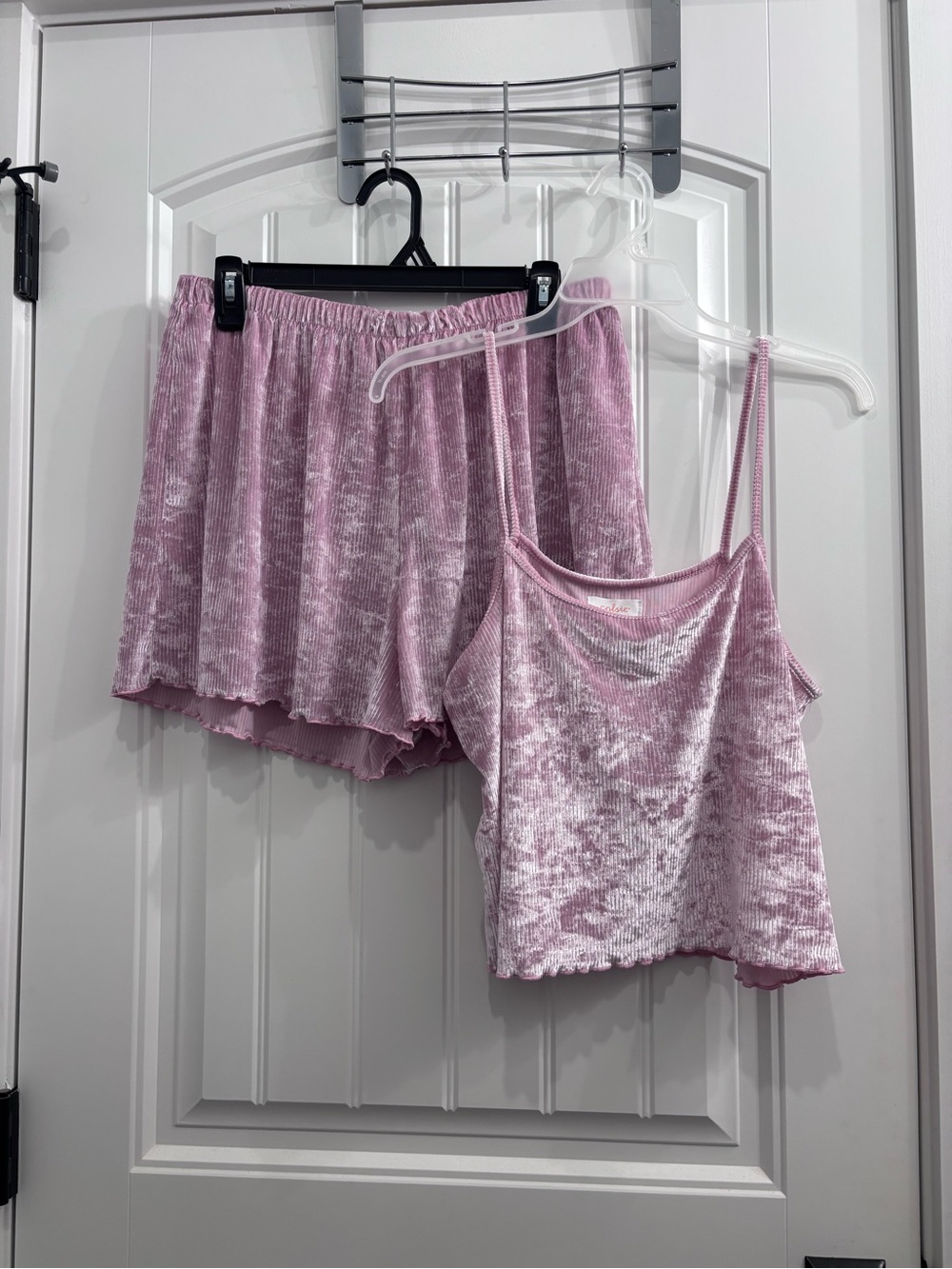 Colsie Pink Crushed Velvet Cami & Short Pajama Set
